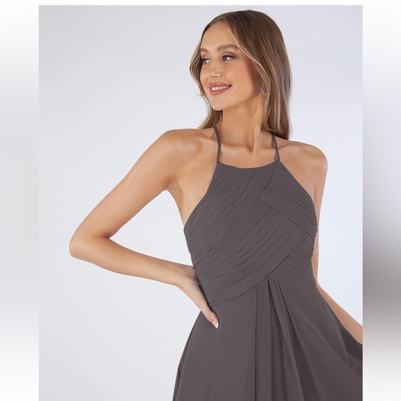 Azazie Ginger A-Line Chiffon Floor Length bridesmaid dress -Steel Grey - Picture 4 of 9